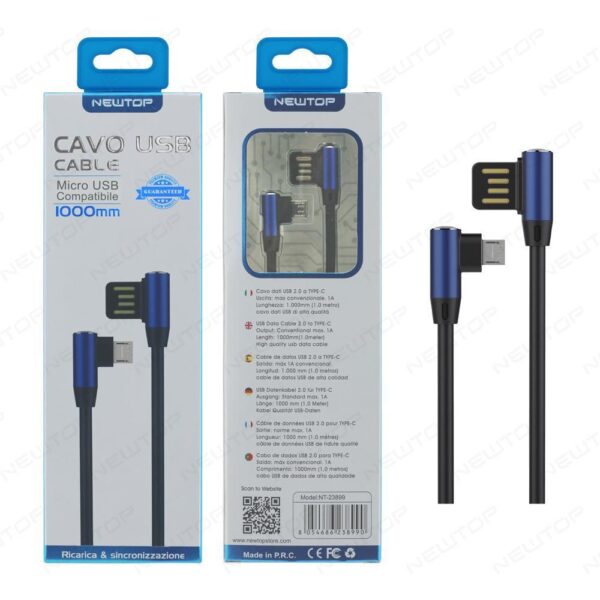 NEWTOP CU08 CABLE ANGULAIRE 100CM USB / MICRO USB BLEU